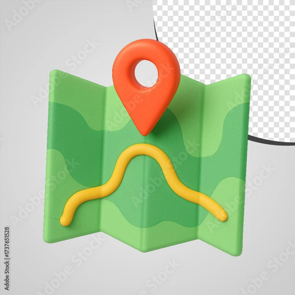 Fototapeta 3D Cartoon Map with Location Pin Illustration