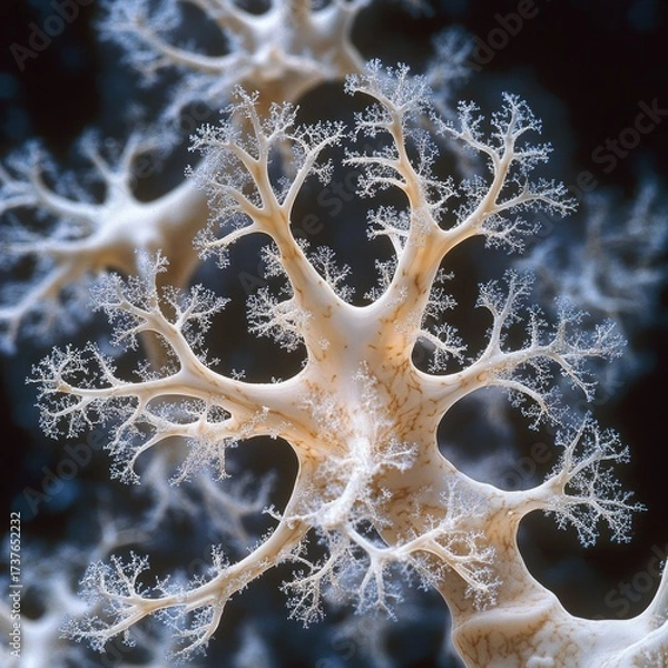 Fototapeta Delicate cream branching coral polyps against dark depth