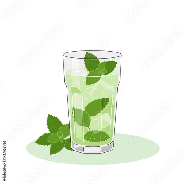 Fototapeta A refreshing mint flavored iced drink with fresh mint leaves and ice cubes.
