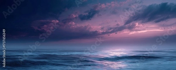 Fototapeta Ocean Waves at Dusk with Pink Clouds, Atmospheric Seascape