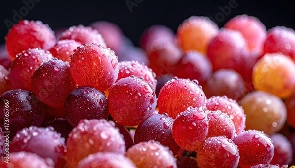 Fototapeta Close up of a bunch of grapes on a black background