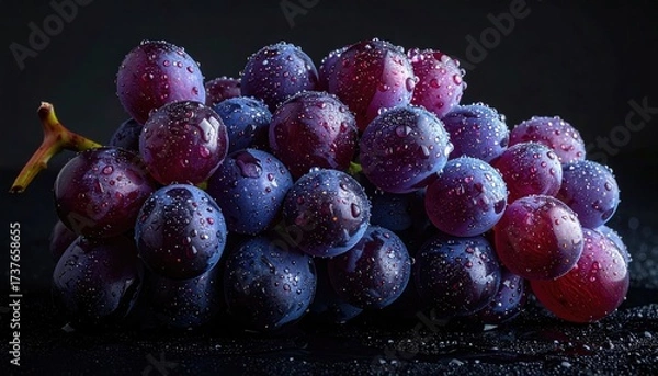 Fototapeta Close up of a bunch of grapes on a black background