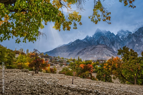 Fototapeta Beautiful majestic view of the Machulu Valley in Skardu, Pakistan. The Machulu Valley is located on the heights of the mountains. Machulu valley is famous for its natural beauty and picturesque views