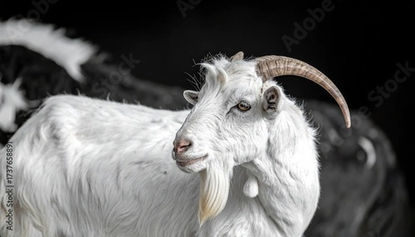Fototapeta Portrait of a goat on a black background