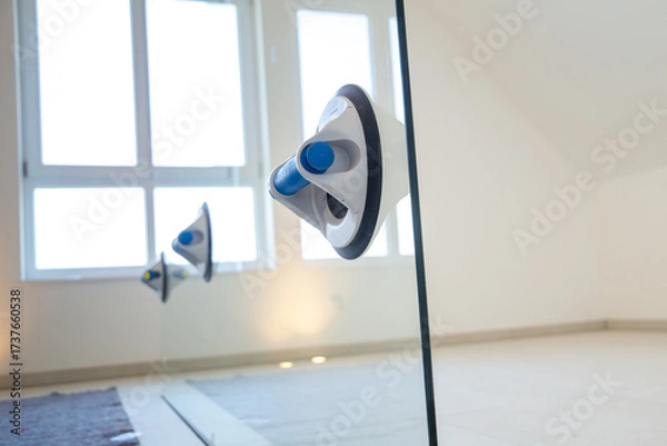 Obraz Neu eingebaute Duschwand in einem luxuriösen neuen Badezimmer