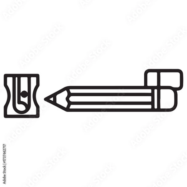 Fototapeta Outline Icon of a Pencil and Sharpener for School and Office Supplies
