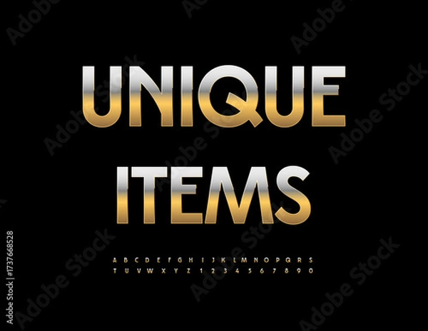Fototapeta Vector Premium emblem Unique Items.Trendy Glamorous Gold Font. Modern Luxury Alphabet Letters and Numbers set.
