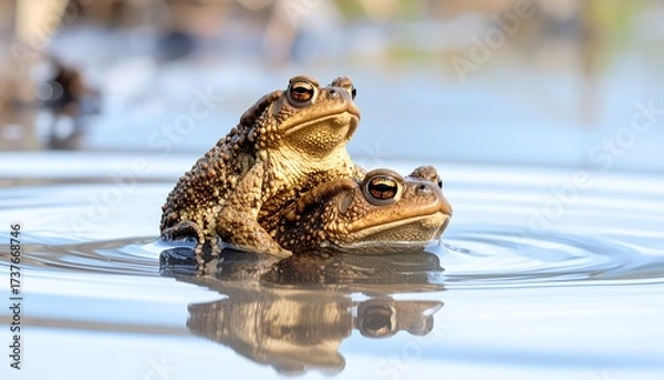 Fototapeta Two toads mating on water