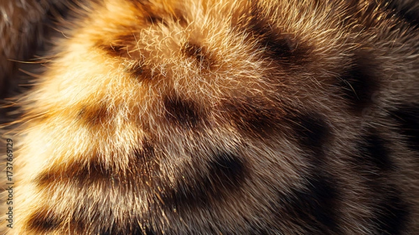 Fototapeta A close up of a cat's fur with a lot of texture and a lot of brown and black