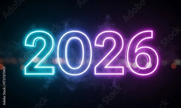Fototapeta 2026 New Year Glowing Outline Stroke With Gradient Smoke.