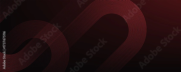 Fototapeta Abstract red glowing geometric lines on black background. Modern shiny red diagonal rounded lines graphic design.