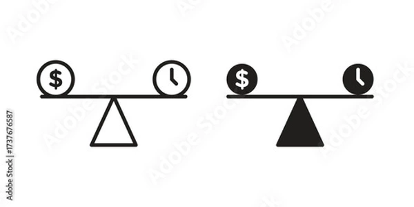 Fototapeta Time and money compare scale icon art in black and white