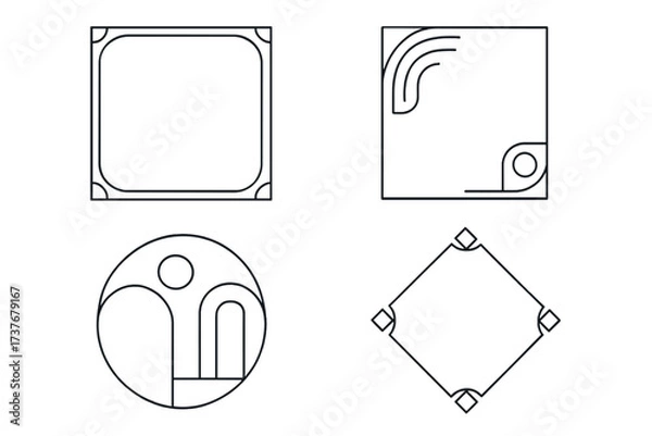 Fototapeta Abstract geometric shapes with minimalist line art designs and decorative elements