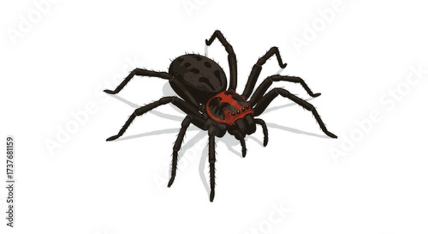 Fototapeta Realistic spider with red and black pattern on white background