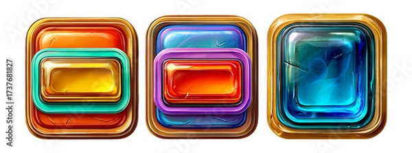 Fototapeta Glossy 3D Cartoon Icons in Vibrant Color and Unique Shapes on Transparent Background