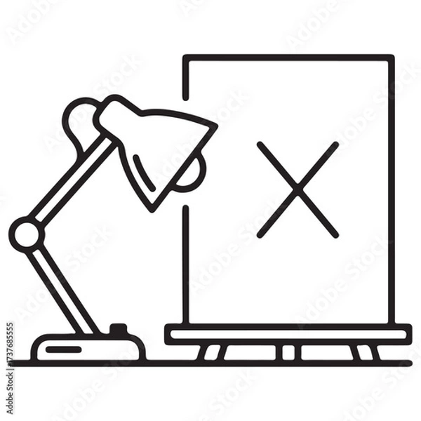 Fototapeta Desk Lamp Next to Easel with Cross Mark Illustration