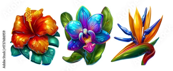 Fototapeta Vibrant 3D Cartoon Floral Icons with Glossy Finish and Colorful Style