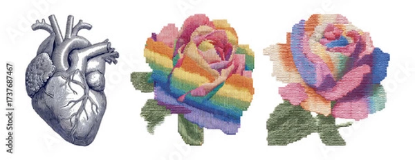 Fototapeta Heart and Colorful Roses on Transparent Background with Artistic Style