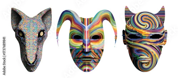 Fototapeta Colorful Abstract Masks with Dynamic Patterns on Isolated Background