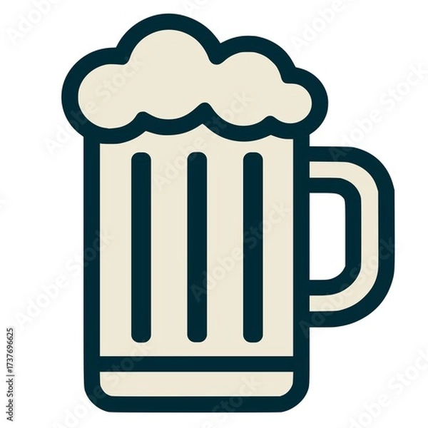 Fototapeta Vector illustration of a beer mug with foam. Minimal flat icon for pub, bar, Oktoberfest, and beverage themes.