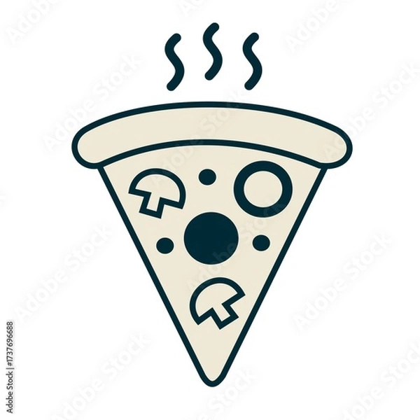 Fototapeta Hot pizza slice with mushrooms and cheese. Minimal flat vector illustration for fast food and Italian cuisine themes.