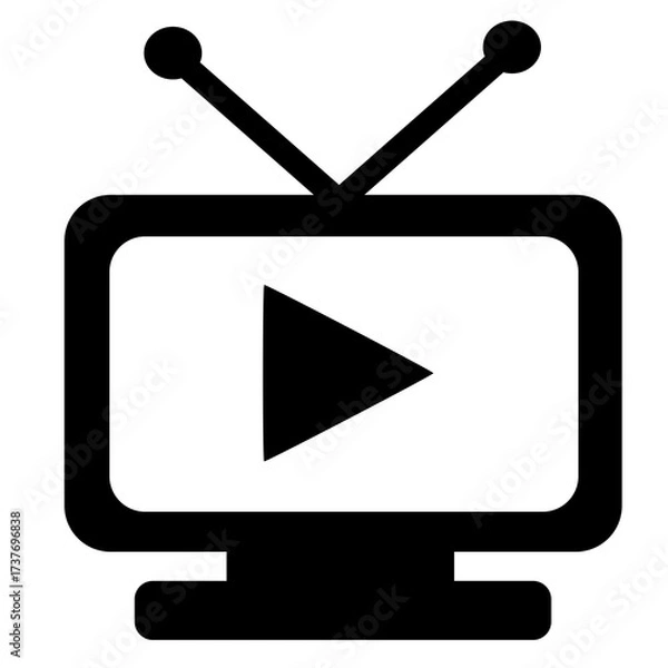 Fototapeta Minimal flat vector illustration of a TV screen with play button. Media and streaming symbol.