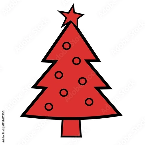 Fototapeta Red Christmas tree with star. Minimal flat vector holiday illustration.