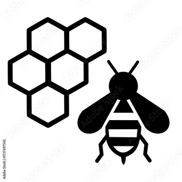 Fototapeta Minimal flat vector illustration of a bee with honeycomb. Symbol of nature, beekeeping, honey production, and ecology.