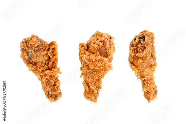 Fototapeta set of pieces of deep fried chicken drumsticks isolated on white background, including clipping path