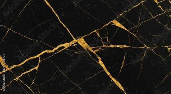 Fototapeta Elegant black marble texture with golden veins intricate pattern