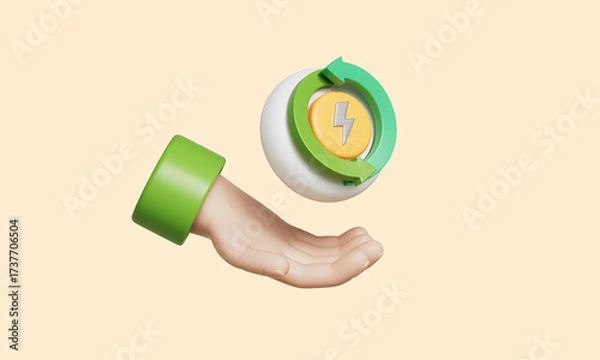 Obraz 재생 에너지 사이클 아이콘과 손 Renewable Energy Cycle Icon with Hand