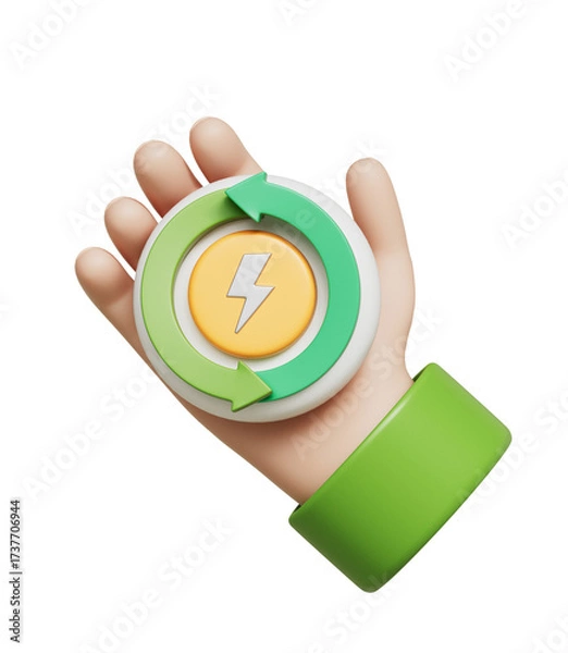 Obraz 재생 에너지 사이클 아이콘과 손 Renewable Energy Cycle Icon with Hand