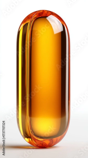 Obraz Close Up of Golden Fish Oil Capsule on White Background
