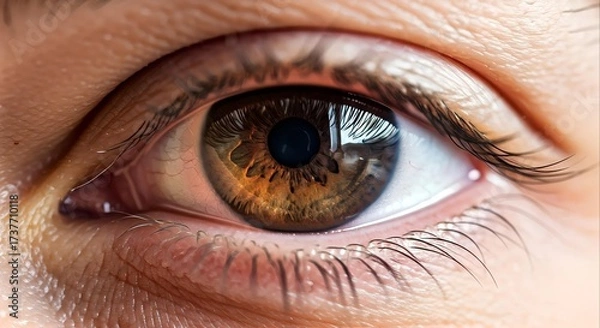 Fototapeta The Captivating Iris: A striking close-up reveals the mesmerizing beauty of an eye, showcasing its intricate details and a captivating brown iris that draws you in.