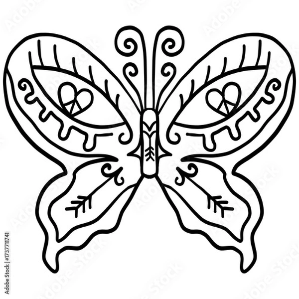 Fototapeta halloween festival.butterfly illustration with heart motifs and decorative patterns. retro trendy groovy halloween illustration in doodle line style