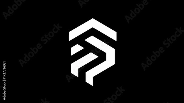 Fototapeta Modern abstract geometric white symbol on black background. Minimalist creative design for technology, business, branding, or digital projects.