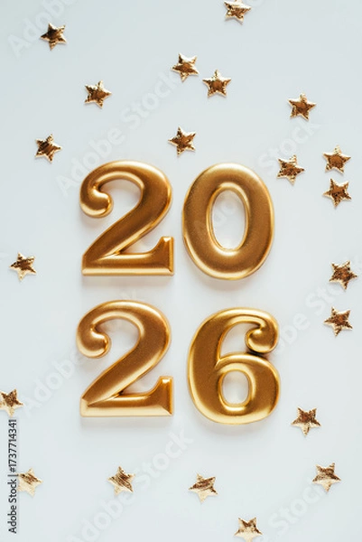 Fototapeta Metal numbers 2026 on a white table. Happy New Year 2026 is coming concept.