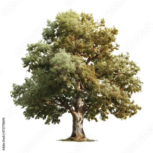 Obraz Realistic chestnut tree with detailed textured bark and lush foliage isolated