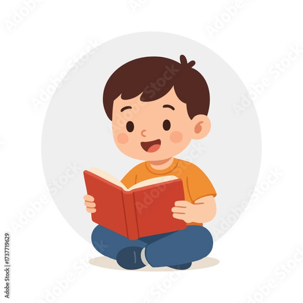 Obraz Flat Design Kids Reading a Book with White Background