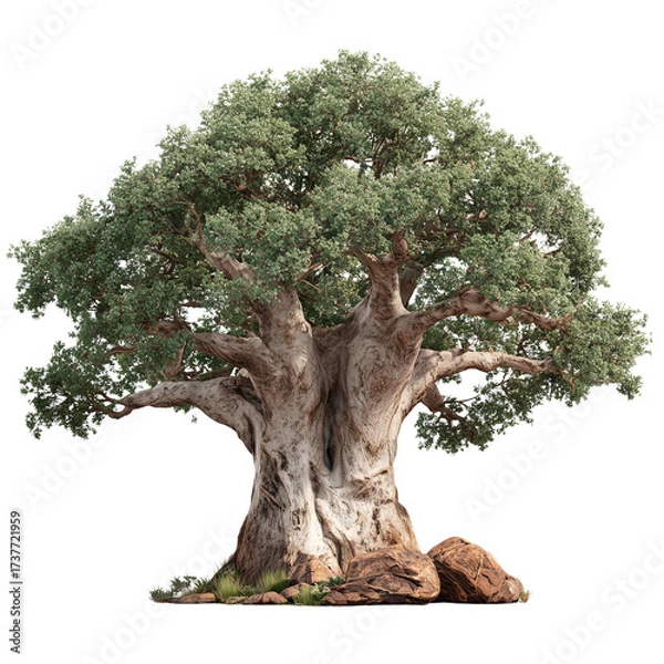 Obraz Realistic baobab tree with thick trunk majestic african flora isolated detail