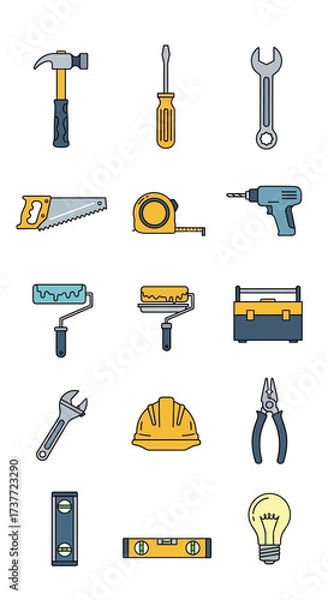 Obraz Construction Tools and Equipment Vector Illustration Set for DIY Projects.