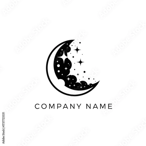 Obraz Crescent Moon with Stars and Clouds Logo Design for Nighttime Brand.
