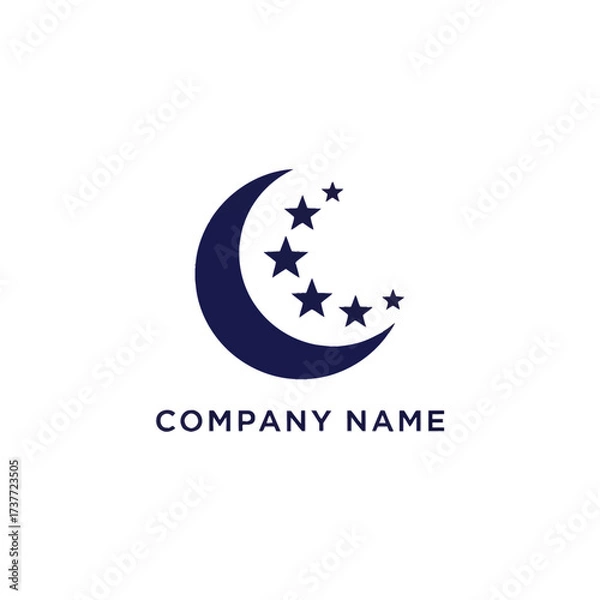 Obraz Crescent Moon and Stars Logo Design for Nighttime or Celestial Theme.