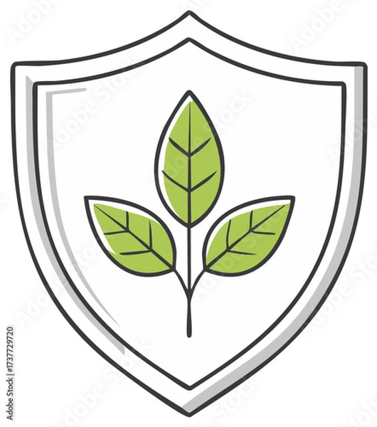 Obraz Green Leaves in Shield Protection Symbol Health and Wellness Ecology Icon