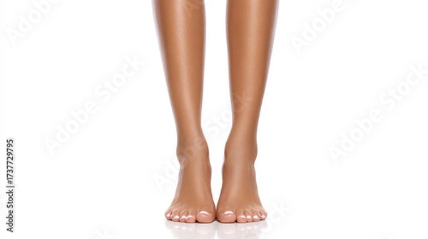 Fototapeta Smooth and elegant long legs are displayed against a clean white backdrop, highlighting their beauty and grace