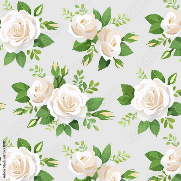 Fototapeta Floral mood in a vector pattern.Vector seamless pattern with bouquets of roses on a light background.