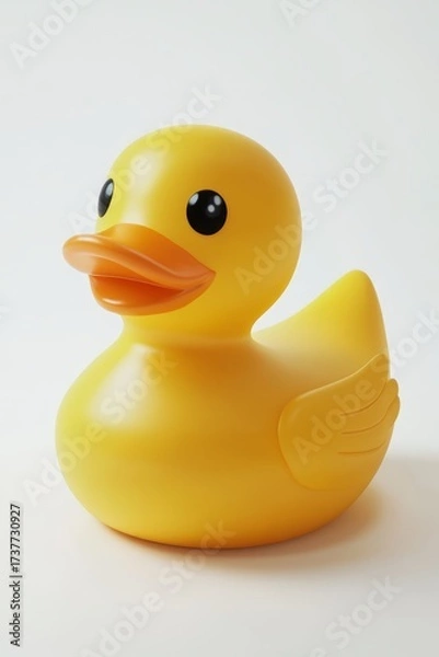 Fototapeta Classic yellow rubber duck with bright glossy finish sits on a smooth surface, evoking nostalgia and joy in playful surroundings