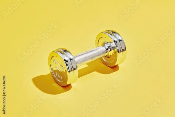 Fototapeta Single dumbbell on minimalist background. Modern fitness concept for home workout and gym design.
