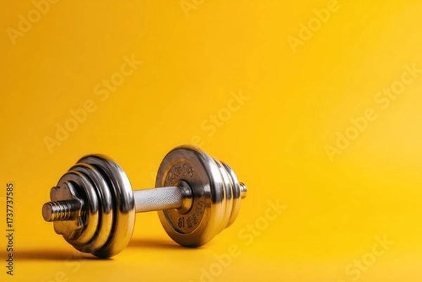 Fototapeta Single dumbbell on minimalist background. Modern fitness concept for home workout and gym design.