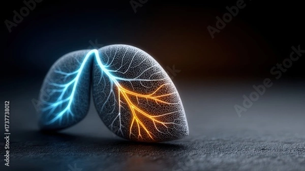 Fototapeta 3D model of a liver displaying blood flow with semi-transparent surfaces and soft lighting in a clean, modern environment